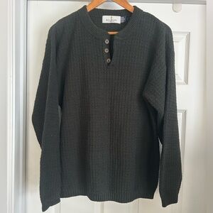 VTG Bill Blass Sweater‎ Mens M Green Henley Cable Grandpa Hand Framed Made USA